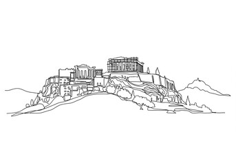 Fototapeta premium Acropolis in Greece one line drawing style 