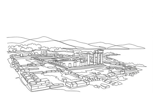 Ancient Kamiros in Greece one line drawing style	