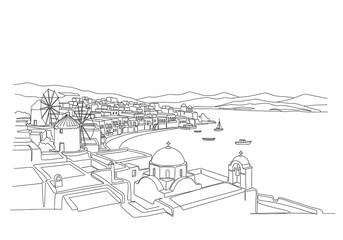 Obraz premium Mykonos in Greece one line drawing style 