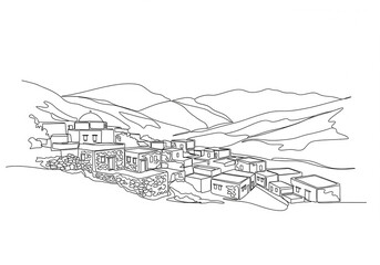 Obraz premium Omalos in Greece one line drawing style 