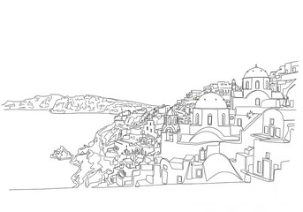 Santorini in Greece one line drawing style	