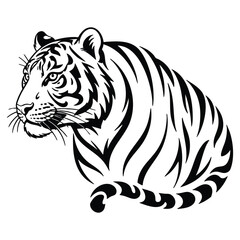 Black and white vector illustration of tiger head profile isolated on white background symbol of wild animal, power, strength, predator themes, wildlife and jungle inspired design in clean style