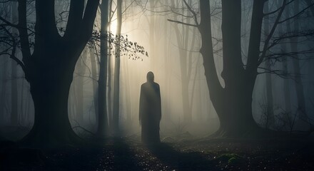 Mysterious Person in Foggy Tunnel at Night