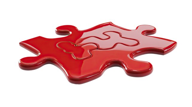 red jigsaw puzzle piece 3d rendering on white background