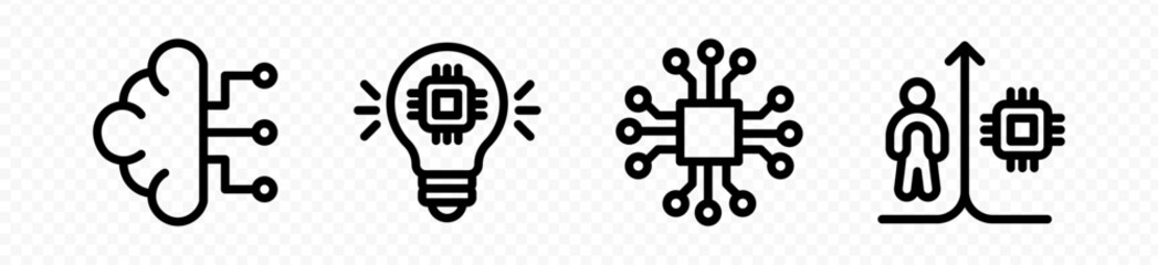 Artificial intelligence icon set. collection of brain, ai, head, machine, technology and more. vector Illustration