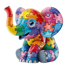 Colorful 3D Jigsaw Puzzle Elephant Sculpture on White Background