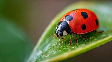 Fototapeta premium Ladybug on green leaf