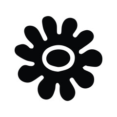 Abstract Black and White Blob Flower Icon or Organic Shape Symbol on White Background