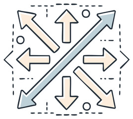 Arrows pointing in multiple directions illustrating expansion growth and movement concept