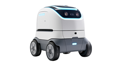 delivery robot on white background