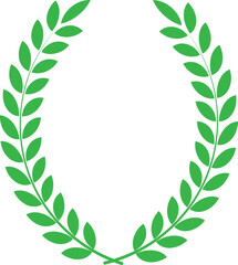 Green vector illustration of a laurel wreath award with decorative leaves and a floral border