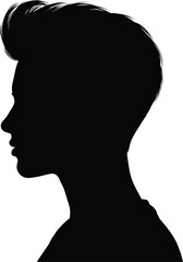 Male head silhouette, side profile portrait, stylish haircut design, human face shadow, young man hairstyle vector, fashion illustration art