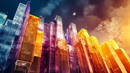 Abstract Crystal Cityscape with Vibrant Colors and Starry Sky. - Powered by Adobe