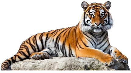 Naklejka premium majestic tiger with orange fur and black stripes on white background