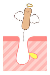 角栓除去　美容　毛穴から角栓が飛び立っていくイラスト