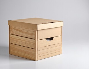 A rustic wooden box featuring two elegantly crafted drawers on top, showcasing intricate carvings and a warm, natural finish that enhances its charm.