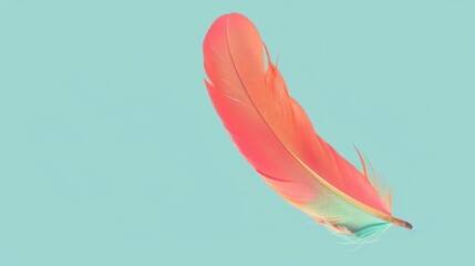 Simple Flat Printing Background: Soft Pink Feather with Colorful Flower & Isolated Bird Illustration