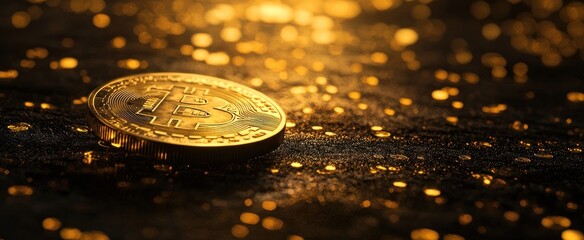 Golden And Black Rounded Cryptocurrency USD Coin USDC On Golden Glow Background 3d Illustration