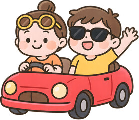 드라이브를 즐기는 귀여운 캐릭터