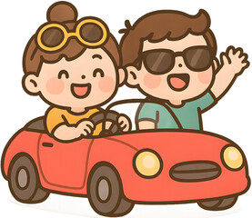 드라이브를 즐기는 귀여운 캐릭터