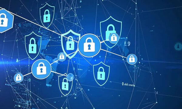 Abstract digital image of security shields and locks