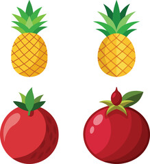 Two pineapples and two tomatoes on a white background fruit vegetable