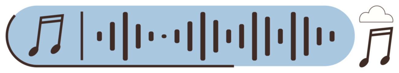 Musical notes alongside audio waveform symbolize music, sound editing, streaming, and cloud storage. Ideal for music apps, audio production, cloud services, data sharing, creativity content