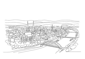 Fototapeta premium Linz in Austria one line drawing style 