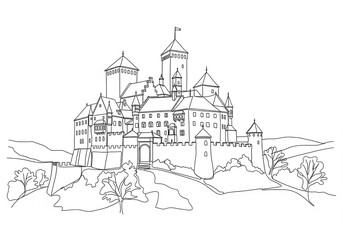 Fototapeta premium Castle Liechtenstein in Austria one line drawing style 