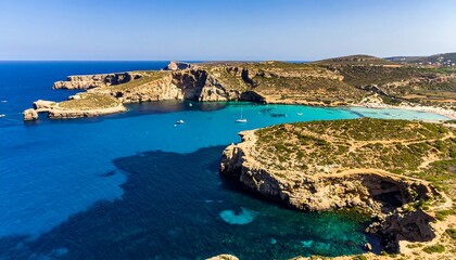 Picturesque aerial panorama capturing rocky islands with crystal clear waters