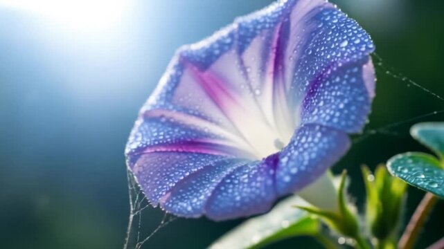Dew-Kissed Morning Glory: A Blooming Beauty in Macro Detail Video
