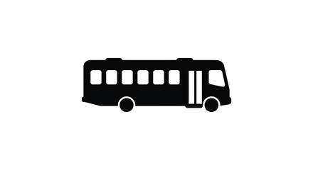 A black silhouette of a bus on a white background
