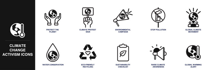Climate Change Activism Line Icon Set