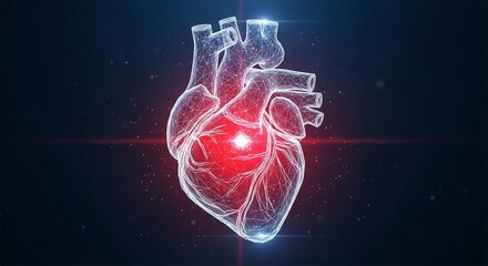 Abstract digital heart with glowing red pulse