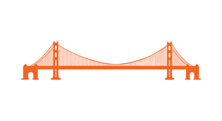 A large orange suspension bridge with cables and towers