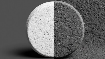 Half-sphere of light and dark textured material