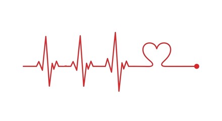 Red electrocardiogram line with heart shape isolated on white background