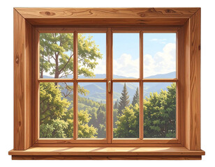  Classic Wooden Window Frame Illustration, isolated on transparent background PNG