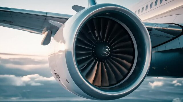 Detailed view of airplane jet engine