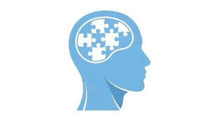 Human head silhouette with puzzle pieces inside brain