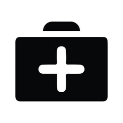 Minimalist Black First Aid Kit Icon with White Cross Symbol for Medical Emergency and Health Care Design