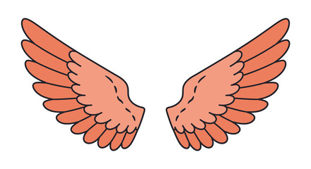 A pair of salmon colored cartoon wings on white background