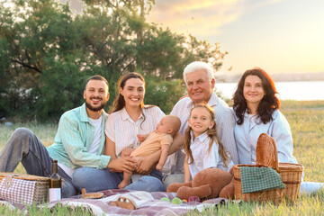 Portrait of big family on picnic in park