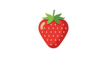 A bright red strawberry with green leaves on a white background