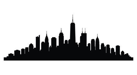 Obraz premium City skyline silhouette with tall buildings and skyscrapers on white background