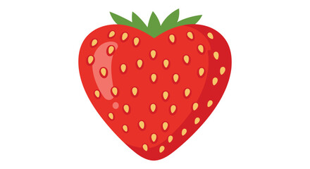 A bright red strawberry with green leaves on a white background