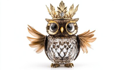 Elegant golden owl figurine with a crown sparkling, perfect for decoration and home decor