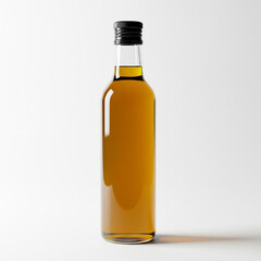 Premium golden cooking oil in an elegant glass bottle, a symbol of healthy eating and gourmet cuisine, isolated on a clean white background