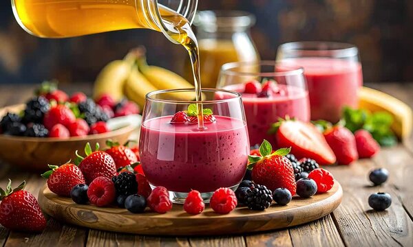 Berry smoothies fresh fruits healthy drinks and delicious food photography