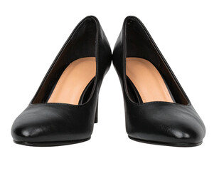  Elegant Black Pumps with Low Heel, Front View, isolated on transparent background PNG